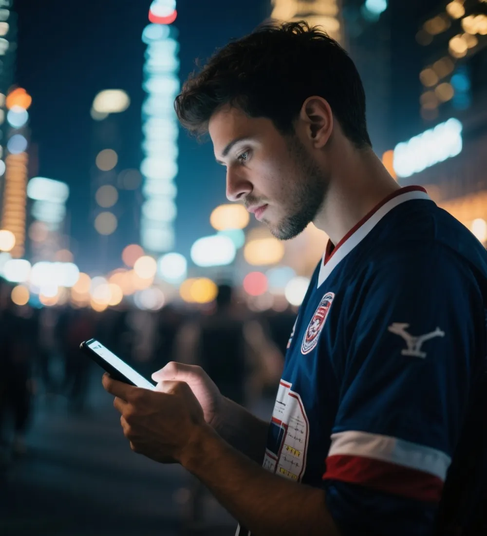 球迷使用手机查看比赛安排